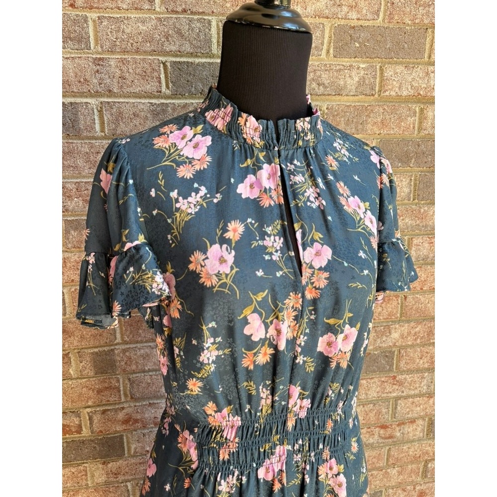 Rebecca Taylor Silk Floral Ruffle Midi Dress Blue Pink Size 6 – Women's